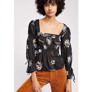 Free People Floral Blouse Cherish The Light Top Flowy Ruffle Crop Boho Size L